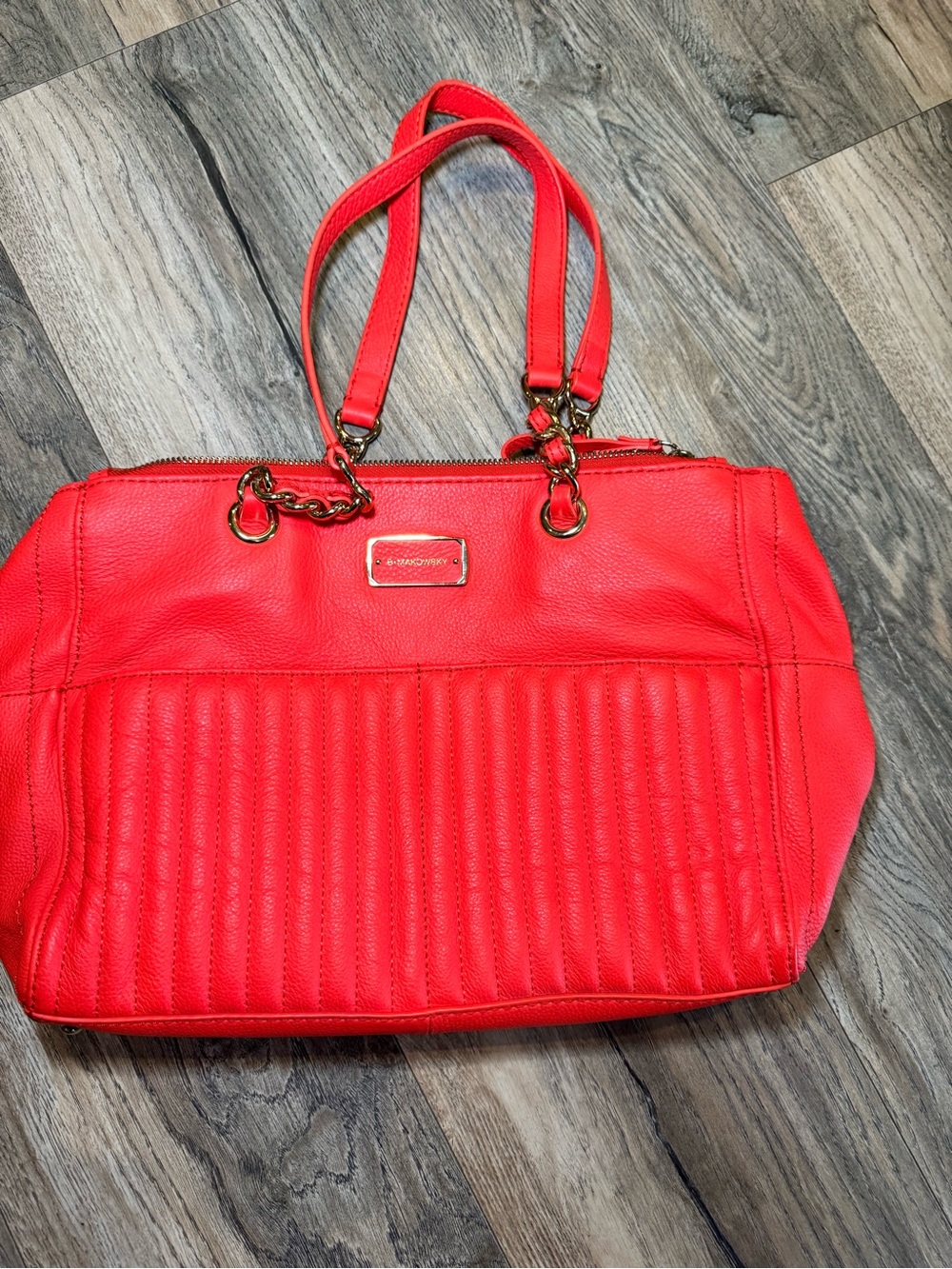 b. makowsky leather Shoulder Tote with Gold Hardware